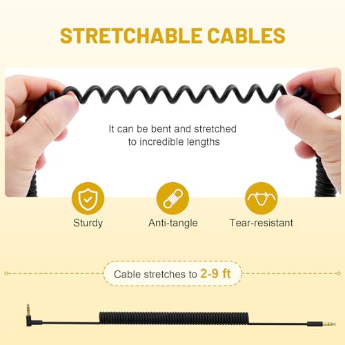 Solo3 Cord Coiled Audio Cable Replacement Compatible with Dre Beats Solo3 Solo4 Studio3 Wireless Noise Cancelling Headphones, 3.5mm(1/8") Extension Wire for iPhone PS5 Xbox One