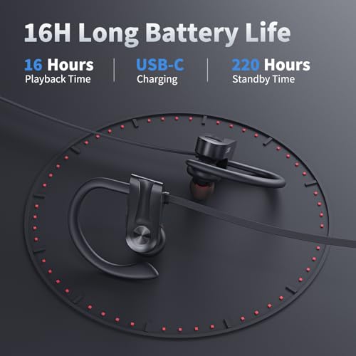JOYWISE Bluetooth Headphones, Wireless Earbuds Bluetooth 5.3 Headphones with 16Hrs Playtime Stereo Bass Headsets, IPX7 Waterproof Running Earphones for Sports, Black - color: Black
