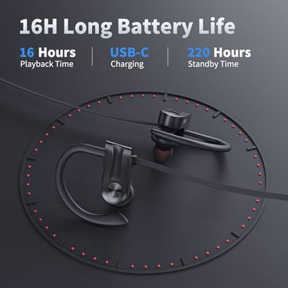 JOYWISE Bluetooth Headphones, Wireless Earbuds Bluetooth 5.3 Headphones with 16Hrs Playtime Stereo Bass Headsets, IPX7 Waterproof Running Earphones for Sports, Black - color: Black