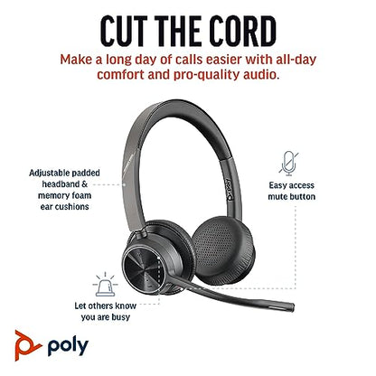 Poly Voyager 4320 UC Wireless Headset (Plantronics) - Stereo Headphones w/Noise-Canceling Boom Mic - Connect PC/Mac/Mobile via Bluetooth - Works w/Teams, Zoom, & More - Amazon Exclusive - style: 2023 Version (USB-C & USB-A)