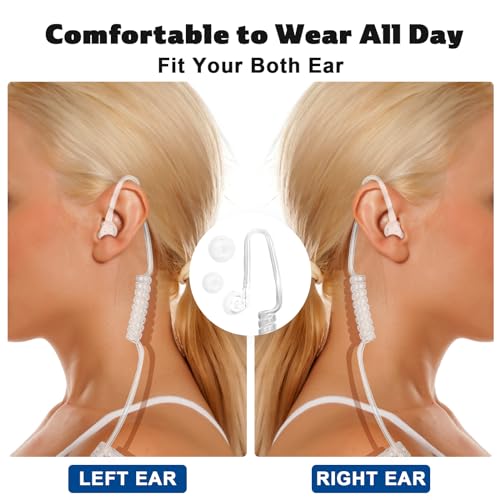 Wireless Headset with Clear Acoustic Tube Earpiece and 2 Pin Dongle,Walkie Talkie Headset with PTT Microphone for BaoFeng Kenwood Btech Radios & More(Not Compatible with Motorola/Midland)