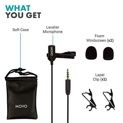 Movo PM10 Lavalier Microphone and Lapel Microphone for iPhone, iPad, Android, and Other Smartphones - Easy Clip on Mic Perfect for Recording a Podcast, Vlog, Interview, YouTube