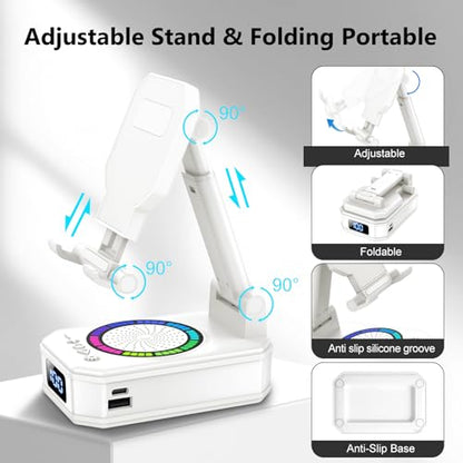 Cell Phone Stand with Wireless Bluetooth Speaker and Colorful LED Lights, 4-in-1 Multifunctional Phone Holder Support Fast Charging, Adjustable Desktop Stand for iOS Android White - color: Off-White