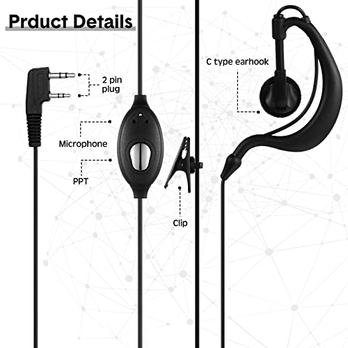 20 Pairs Walkie Talkie Earpiece with Mic 2 Pin Two Way Radio Ear Piece Microphone Earbud Bulk Single Wire Earhook Headset Compatible with Baofeng UV-5R BF-888S Arcshell Retevis H-777 RT21 RT22
