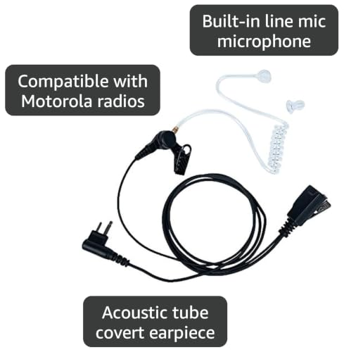 Nipple Earpiece Compatible with Motorola CP200 CP200D | Nipple tube, in-line PTT mic, PU cable, 3.5mm monitor; Compatible with Motorola CLS1110 BPR40 CP185 RMU2040