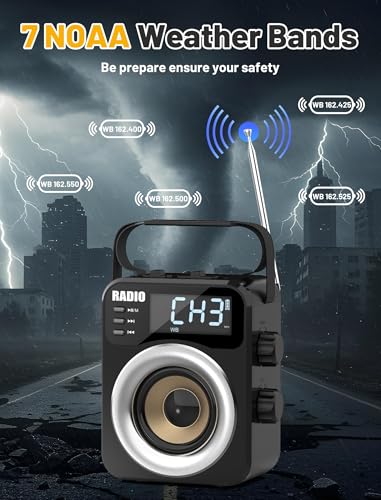 Portable AM/FM/WB/SW Radio, 4000mAh Rechargeable & 3×D Cell Battery Powered | Bluetooth Digital Radios 10W Speaker,TF/USB Playback,LCD Display Weather Alert For Home Outdoor Emergency