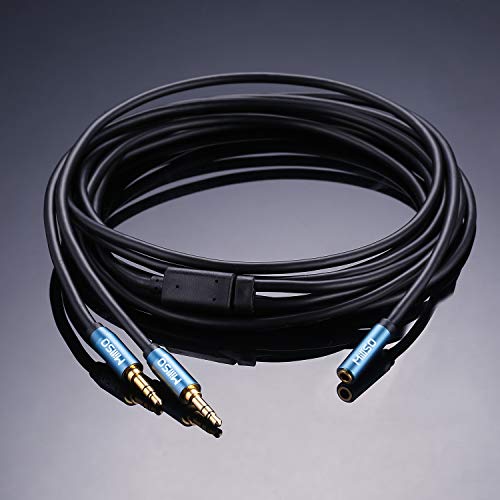 Audio Splitter Female to 2 Male 3.5mm TRS Audio Splitter Cable 8 FT | Sapphire Blue, Gold-Plated, 1/8 Female to 2-Male Aux Stereo Headphone Adapter Cable for Phone, PC, MP3, Earphone, Speaker - style: TRS Female Jack to 2 Male