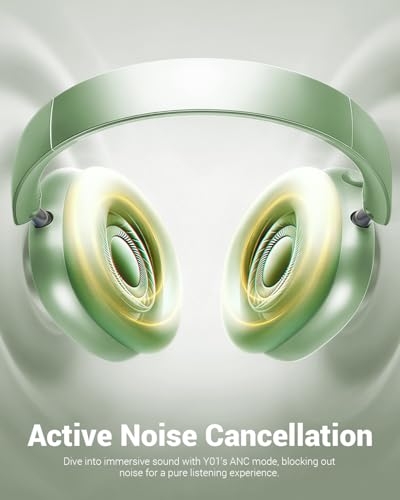Wentronic Y01 Wireless Noise Canceling Headphones Bluetooth 5.3 Over Ear Headphones with Microphone, Hi-Res Audio, 48H Playtime, Foldable Comfortable Earpads,Compatible with iOS,Android,PC, Green - color: Green