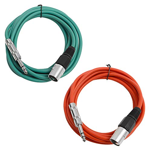 Seismic Audio - SATRXL-M10-2 Pack of 10 Foot 1/4 Inch TRS to XLR Male Patch Cables - Balanced - 10 Foot Patch Cord - Green and Red - color: Green and Red
