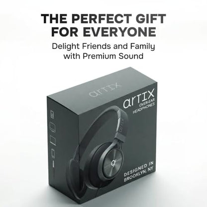 Artix Over Ear Headphones Wired with Mic, Corded Head Phones (3.5mm Jack) - color: Onyx Black