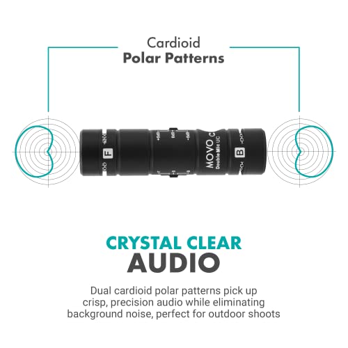 Movo DoubleMic-UC Dual Capsule USB C Microphone for iPhone 15/16/17 - Two-Sided Cardioid Condenser Microphone for Video Recording- Mic for iPhone 15/16/17