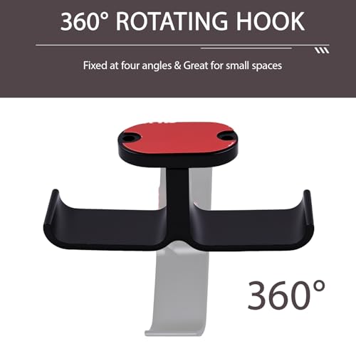 Heran Under Desk Headphone Holder, Adjustable Aluminum Hook with 360° Rotatable Dual Headset Stand Hanger, Space-Saving Solution for Home Gaming & Office Setup, Easy Installation, Black
