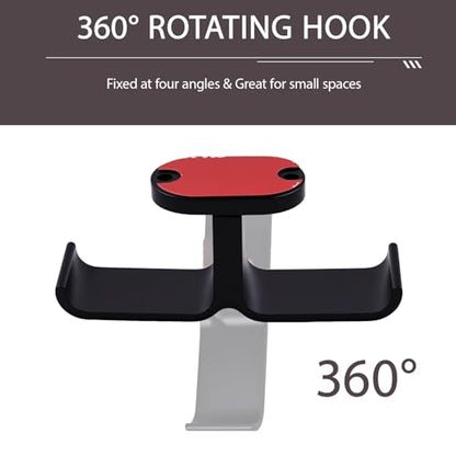 Heran Under Desk Headphone Holder, Adjustable Aluminum Hook with 360° Rotatable Dual Headset Stand Hanger, Space-Saving Solution for Home Gaming & Office Setup, Easy Installation, Black