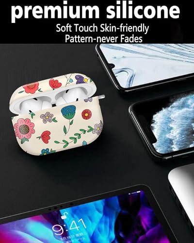 Cute Hard Case Compatible with AirPods Pro 2nd/1st Generation, Protective Cover with Golden Keychain, Fits 2023/2022/2019 Models, for Women, Girls, and Men(Cute Cartoon Flower - color: Cute Cartoon Flower
