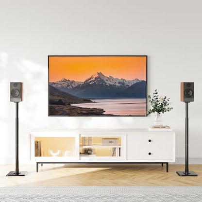 Mounting Dream Height Adjustable Speaker Stands for Bookshelf Speakers | Pair Floor Stand for Satellite & Small Speakers, Surround Sound stand for Bose Polk JBL Sony Yamaha and Others - 11LBS MD5402 - size: 9.4" W x 18" H Speaker