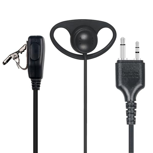 Walkie Talkie Earpiece with Mic PTT 2 Pin D Shape Headset Ear Piece, 5 Pack | Radio Headset with Mic PTT Compatible with Midland GXT1000VP4 LXT600VP3 GXT1050VP4 GXT1000XB 2 Way Radio