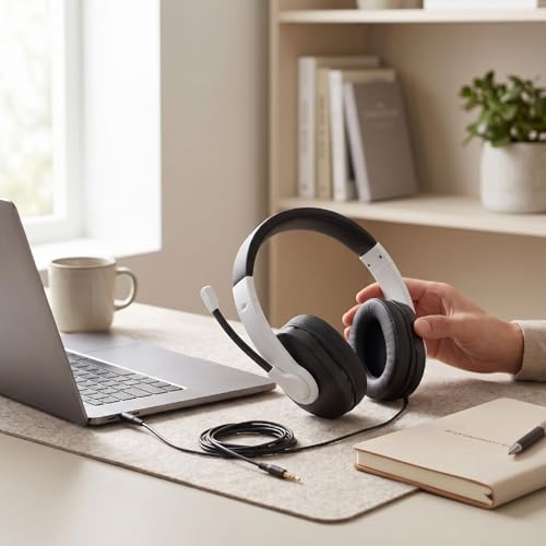 Yunseity Lightweight Gaming Headset with 3.5mm Jack Noise Canceling Microphone Over Ear Headphones for Kids Teens Adults Computer Phone