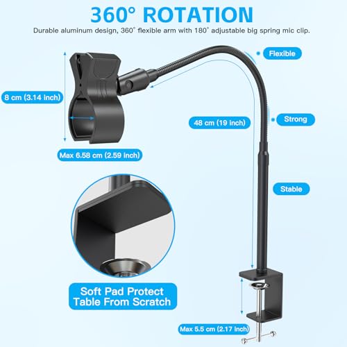 ZealSound Microphone Stand Gooseneck, 19-Inch Mic Arm Stand with Adjustable Microphone Clip Holder and 3/8" to 5/8" Screw Adapter for Blue Yeti Shure Fifine Podcast Streaming Gaming - size: 19-Inch