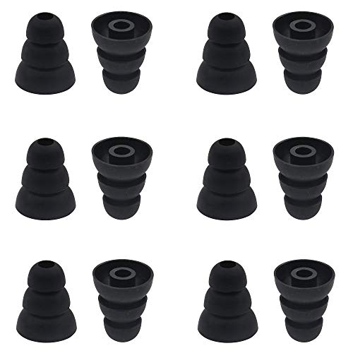 6 Pairs Replacement Triple Flange Ear Tips Earbuds Eartips Silicone Buds for Most in Ear Headphones (Sony Powerbeats Senso etc.) Black [Large Size] (3flange Tips L)