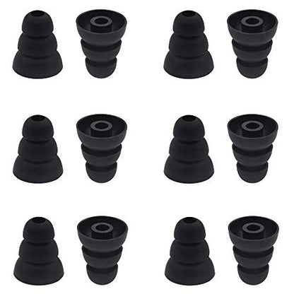 6 Pairs Replacement Triple Flange Ear Tips Earbuds Eartips Silicone Buds for Most in Ear Headphones (Sony Powerbeats Senso etc.) Black [Large Size] (3flange Tips L)