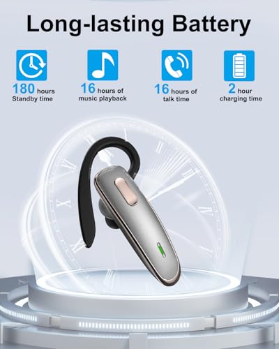 Bluetooth Earpiece V5.1, Wireless Hands-Free Headset with Noise Cancellation, Built-in Microphone for iPhone Android Business Calls - Grey - color: Grey, style: Single Bluetooth headset