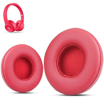 Krone Kalpasmos Earpad Replacement for Beats Solo 2 & 3 Wireless/Wired Headphone, Ear Cushion Premium Protein Leather Memory Foam with Kits, Superb Comfortable Easy to Install – Red - color: Red