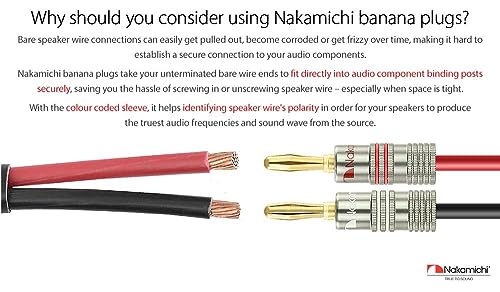 Nakamichi Ultimate Series 24K Gold Plated Beryllium Red Copper Banana Plug 12-18 AWG Gauge Size 4mm Connector for Speakers Wire Amplifiers Hi-Fi Sound Systems (36 Pcs (18-Pairs), Banana Plugs) - size: 36 Pcs (18-Pairs)
