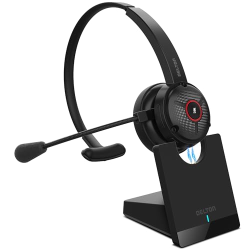Delton 50X Noise Canceling Bluetooth Computer Headset with Charging Dock | Wireless headset for Laptop/PC/iMac/Tablet/Smartphones, Compatible with MS Teams, Zoom, Google Meet, Slack and More - Black