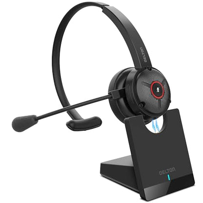 Delton 50X Noise Canceling Bluetooth Computer Headset with Charging Dock | Wireless headset for Laptop/PC/iMac/Tablet/Smartphones, Compatible with MS Teams, Zoom, Google Meet, Slack and More - Black