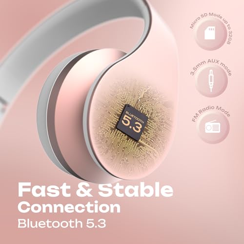 PowerLocus Wireless Bluetooth Over-Ear Stereo Foldable Headphones, Wired Headsets with Built-in Microphone for iPhone, Samsung, LG, iPad (Rose Gold) - color: Rose Gold