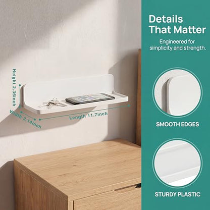 JDYOOMI 1Pcs/Set Wall Mounted Small Floating Shelf Stick On Wall Shelves for Bedroom,Kitchen,Bathroom Bedside Shelves to Display Speakers,Photo Frame,Watch,Keys,Cosmetics-Damage Free-Plastic-White - color: 1pcs/Set