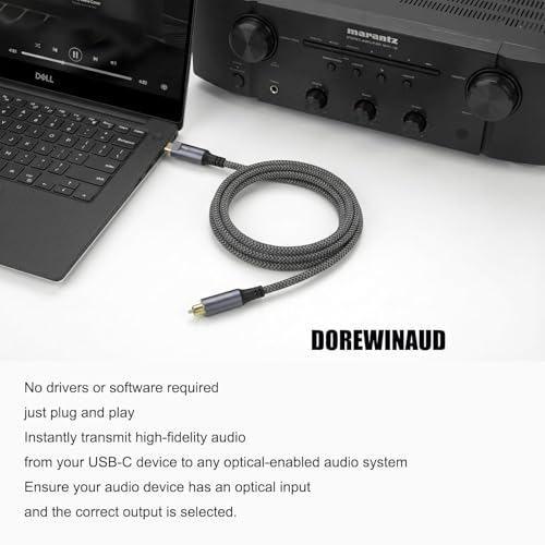 USB-C to Toslink Optical Audio Cable, Unidirectional Type-C to SPDIF | gold-plated connectors and nylon braided construction,suitable for computer/laptop/mobile phone/sound card/speaker(6.6 ft)