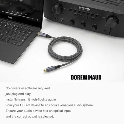 USB-C to Toslink Optical Audio Cable, Unidirectional Type-C to SPDIF | gold-plated connectors and nylon braided construction,suitable for computer/laptop/mobile phone/sound card/speaker(6.6 ft)