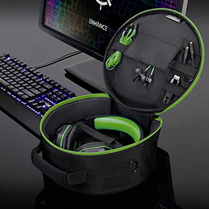 ENHANCE Portable Headphone Case for Wired & Wireless Headsets - Universal Headset Case Compatible with Xbox, Beats, Bose & Gaming Headphones - Accessory Storage, Strap & Carrying Handle - Green