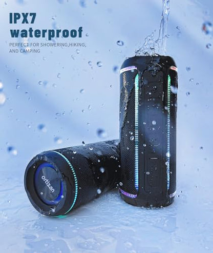 Ortizan X30 Portable Bluetooth Speaker (3rd Gen), 40W Loud Bass, Black | IPX7 Waterproof for Pool Parties & Outdoor Adventures, 30-Hour Battery, Beat-Synced LED Lights, Wireless Stereo Pairing