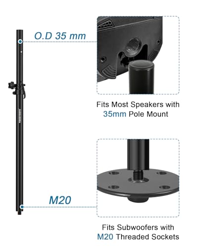 Vondynote Speaker Poles for Subwoofer M20 Speaker Pole Extender, Set of 2 | 30"-48" Adjustable Height, Extendable Sub to Speaker Poles, Speaker Pole Mounts with M20 Threaded, 35mm Speaker Mount