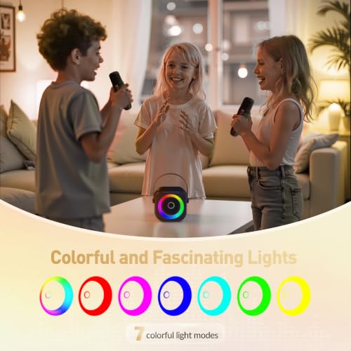 Mini Karaoke Machine,Portable Bluetooth Speaker with 2 Wireless Microphones - color: Black