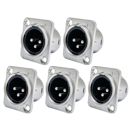 RIVIERA XLR Panel Mount Chassis 3pin Male & Female Nickel Plated Metal Housing and Silver Chrome-Plated Contacts (5 Male Silver) - color: Silver, size: Male