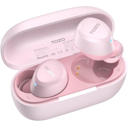 TOZO A1 Wireless Earbuds Bluetooth 5.3 Light Weight in Ear Headphones | IPX5 Waterproof, 2 Mics for AI Calls, Immersive Premium Sound Bass Ear buds with Charging Case, 32 Presets EQ via TOZO App - color: Rose Gold