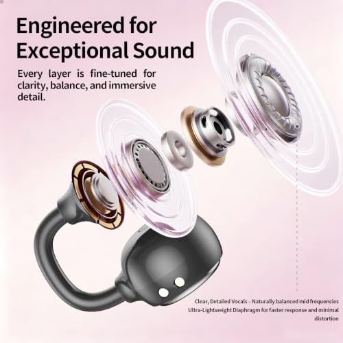 Open Ear Clip Earbuds Bluetooth 6.0, Wireless Ear Clip Headphones with LED Mirror Charging Case, IPX6 Waterproof 40H Playtime, Lightweight Open-Ear Earphones for Women Girls Gifts (Black) - color: Black