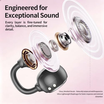 Open Ear Clip Earbuds Bluetooth 6.0, Wireless Ear Clip Headphones with LED Mirror Charging Case, IPX6 Waterproof 40H Playtime, Lightweight Open-Ear Earphones for Women Girls Gifts (Black) - color: Black