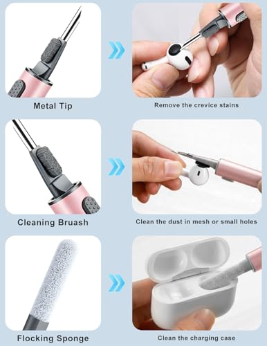 Cleaner Kit for Airpods, Earbuds Cleaning kit for Airpods Pro 1 2 3, Phone Cleaner kit with Brush for Bluetooth Earbuds Cleaner, Wireless Earphones,iPhone,Laptop, Camera (Pink) - color: Pink