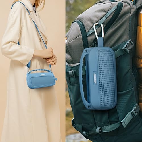 co2CREA Soft Silicone Case for Bose SoundLink Flex 2nd Gen, Blue | Skin-Friendly Handle, Adjustable Shoulder Strap, Crossbody Carrying, Aluminum Carabiner, Lightweight - color: Blue Dusk Case