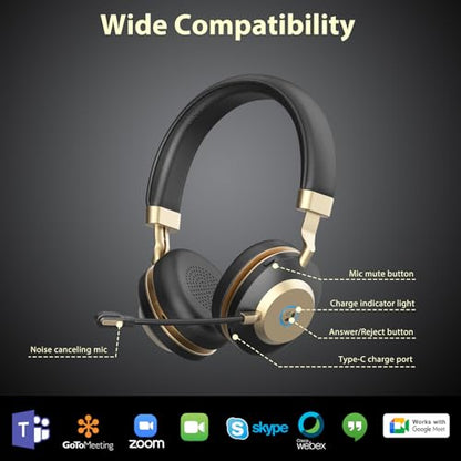 Earbay Wireless Headset with Microphone, AI Noise Cancelling & Dongle | V5.3 Bluetooth Headset with Mute Microphone, Computer Headphones with Mic 45H Office/PC/Call Center/Laptop/Teams/Zoom