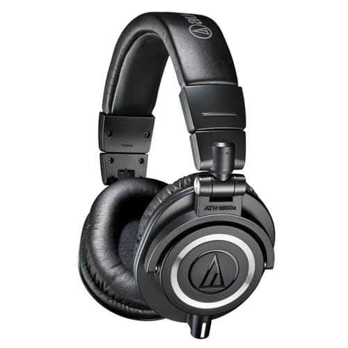Audio-Technica ATH-M50x Professional Monitor Headphones, Black - with H&A High Frequency Leather Earpads for AT -M50