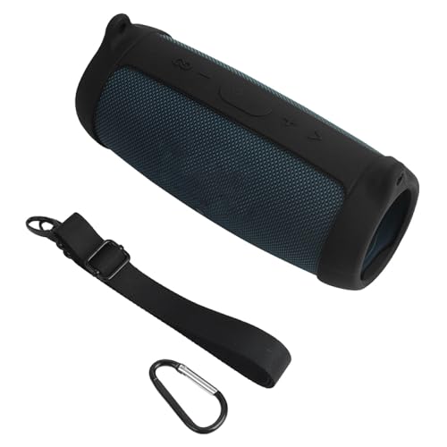 Silicone Case Cover for J.BL Charge 5 Bluetooth Speaker, Portable Travel Carrying Protective Sleeve Skin Case with Shoulder Strap and Carabiner (Black) - color: Black