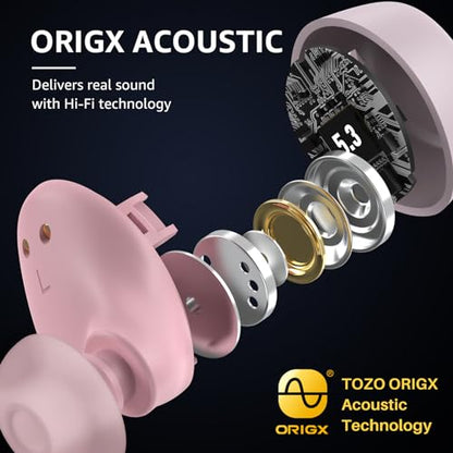 TOZO A1 Wireless Earbuds Bluetooth 5.3 Light Weight in Ear Headphones | IPX5 Waterproof, 2 Mics for AI Calls, Immersive Premium Sound Bass Ear buds with Charging Case, 32 Presets EQ via TOZO App - color: Pink