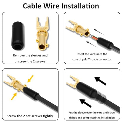 Y Spade Speaker U Fork Banana Plugs Connectors 4pcs | Gold Plated Barrier,Solderless Terminals,for Speaker Amplifier Sound System Home Audio Wire Cable