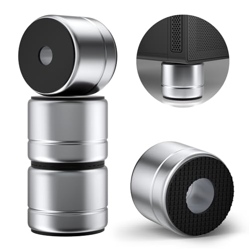Speaker Isolation Feet 1 Inch Aluminum Turntable Isolation Feet, Anti-Vibration Speaker Isolation Pads for Subwoofer, Audio Equipment, PC Case Feet with Non-Slip Rubber Rings - Silver, 30*25mm, 4 Pack