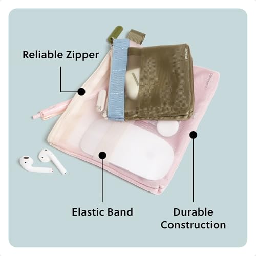 U Brands Tech Pouch Combo, Set of 2 - color: Rose Pink and Olive Green